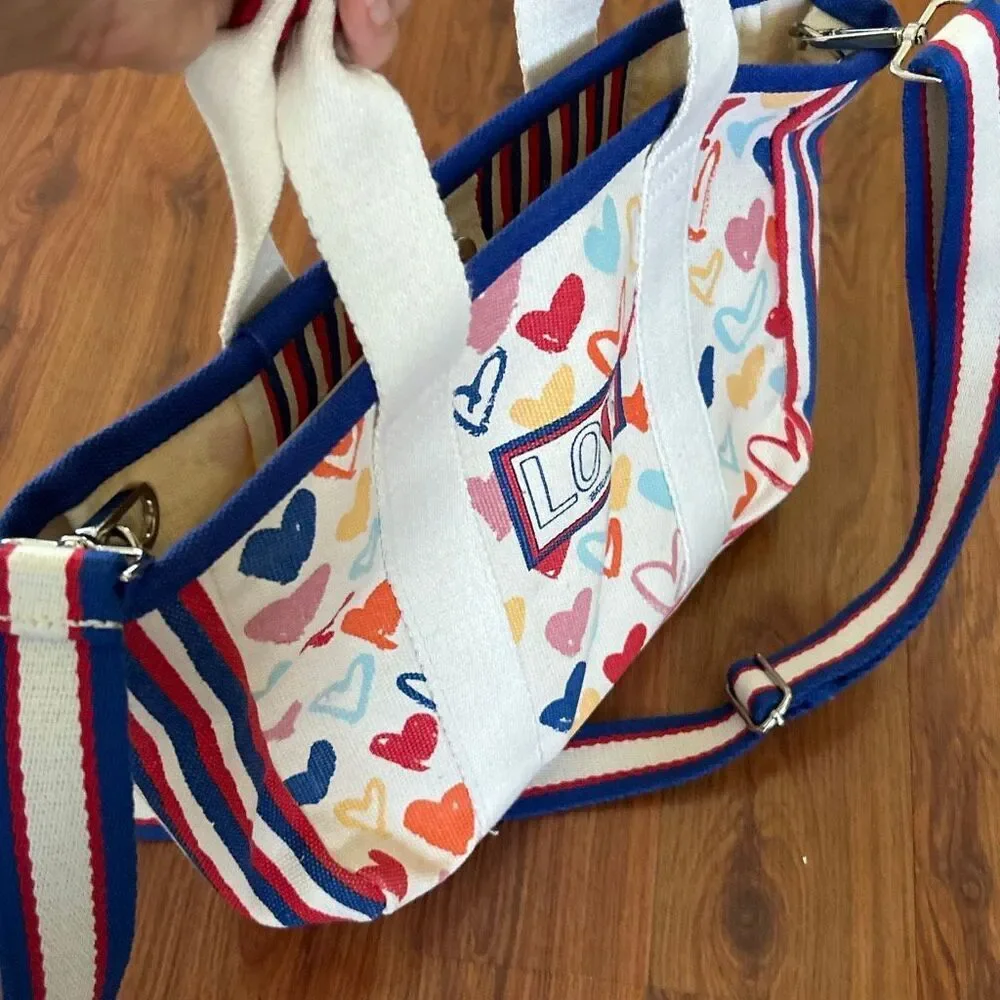 Brighton LOVE heart red white and blue patriotic Canvas medium tote with webbing